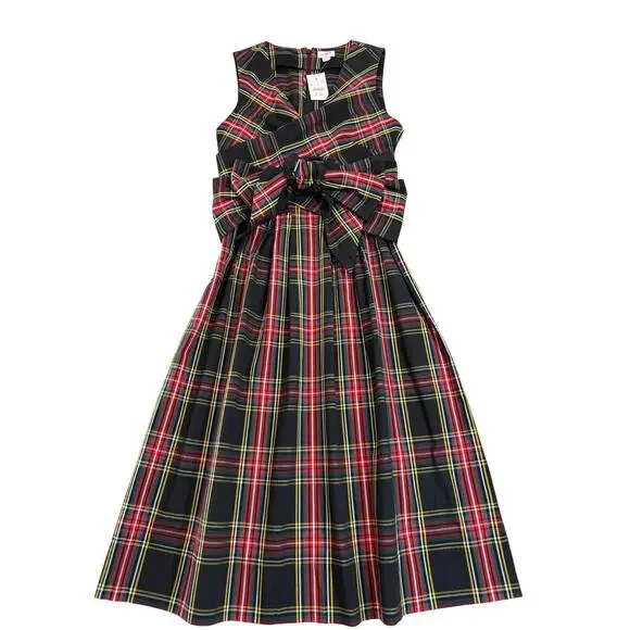 NWT J.Crew Stewart Tartan Plaid V-Neck Wrap Dress Black Sz 4 Fit & Flare Holiday - Picture 3 of 10